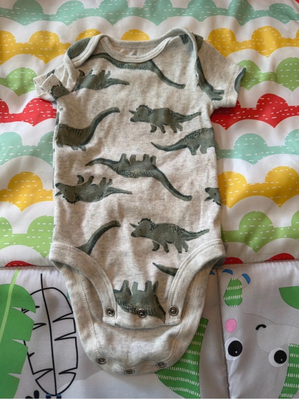 Carter's Heather Gray One-Piece Bodysuit with Green Dinosaur Print